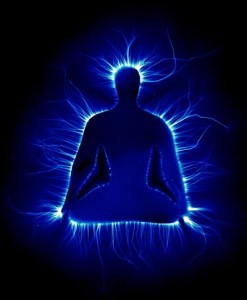 Kirlian photo of man in lotus position