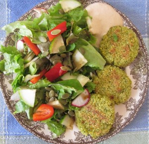 falafels - tahini sauce - salad