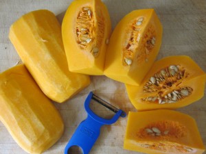 Creamy Butternut Squash Soup - peeling squash