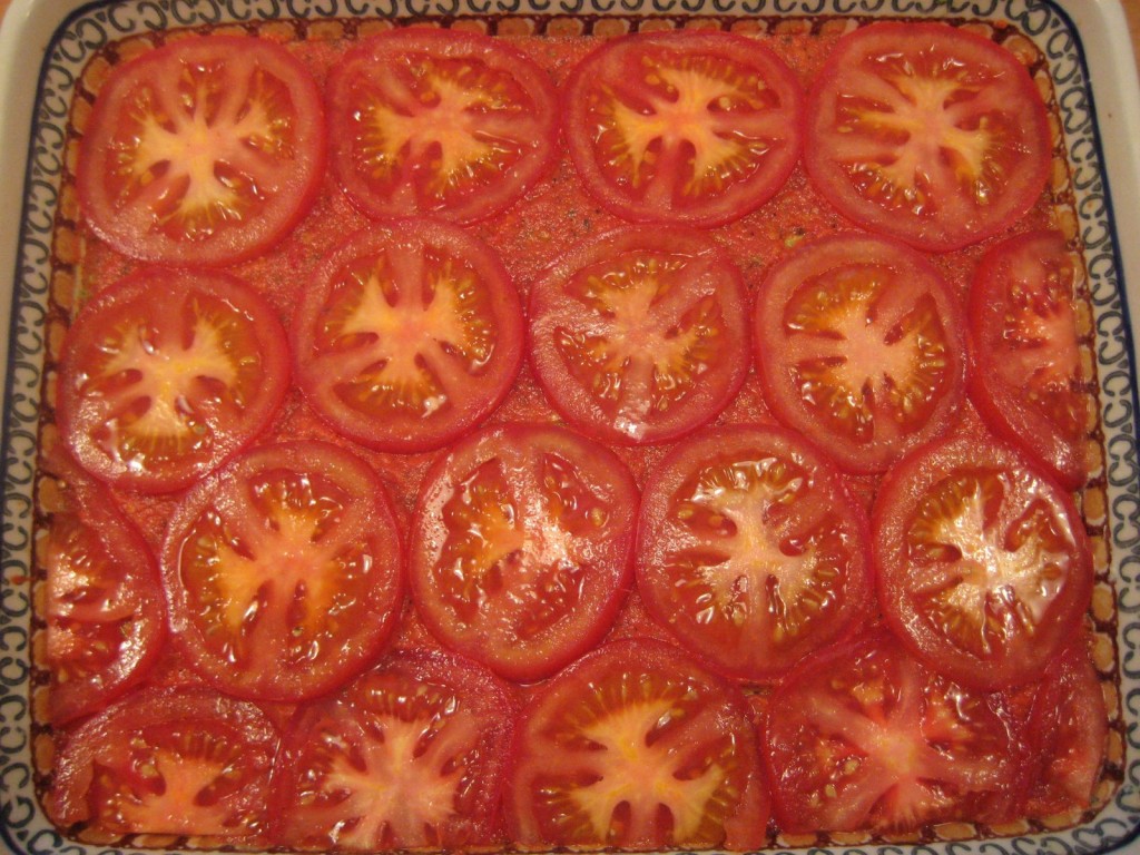 raw lasagna  - last layer of tomato slices