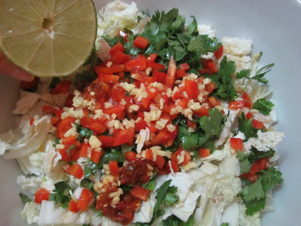 Nappa Cabbage Salad ingredients in bowl