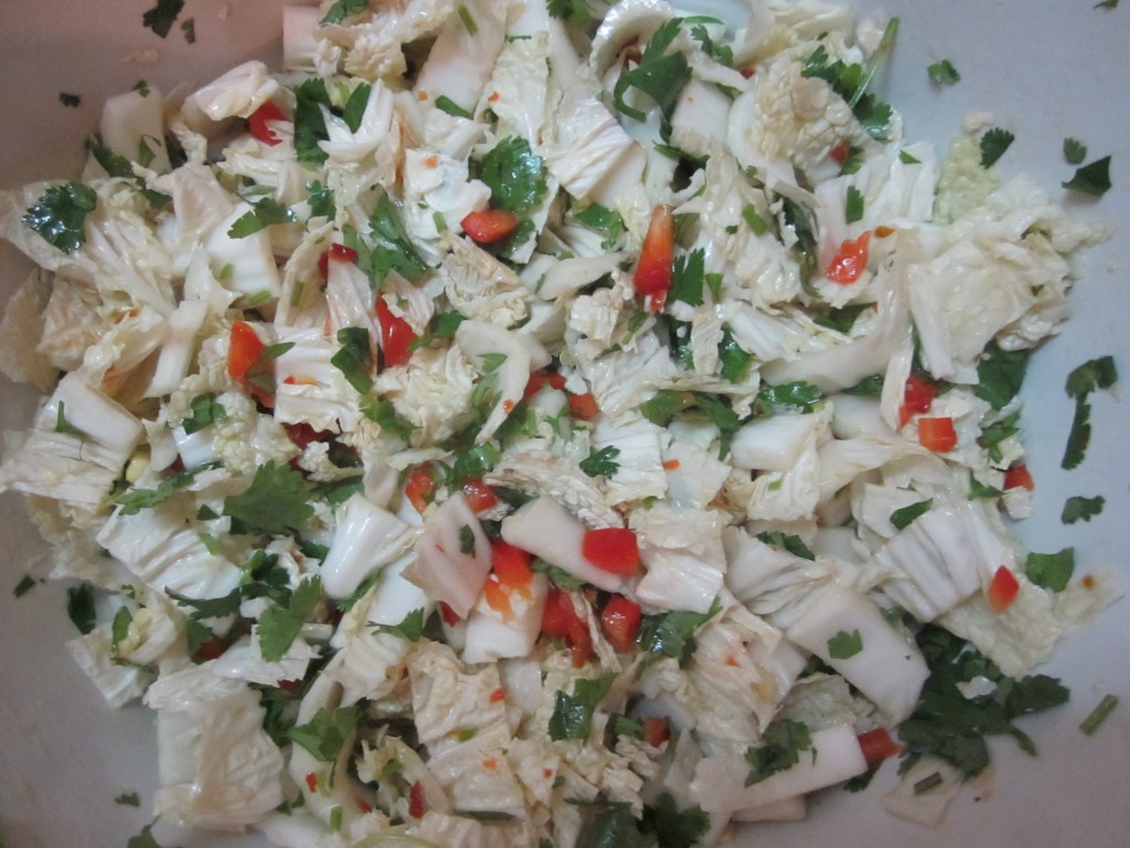 Nappa Cabbage Salad ingredients mixed