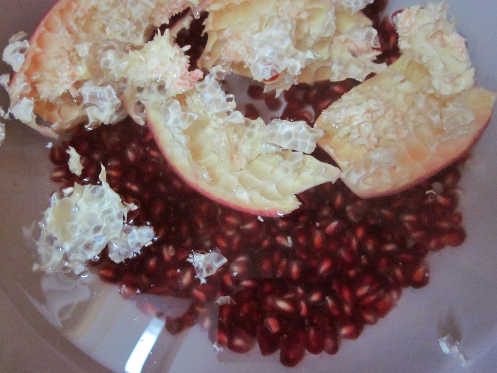 Pomegranate seeds on bottom