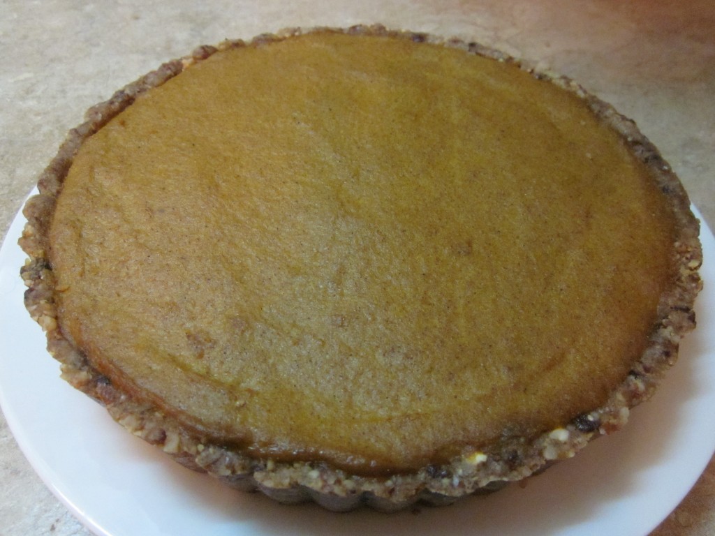 The Best Raw Pumpkin Pie on table