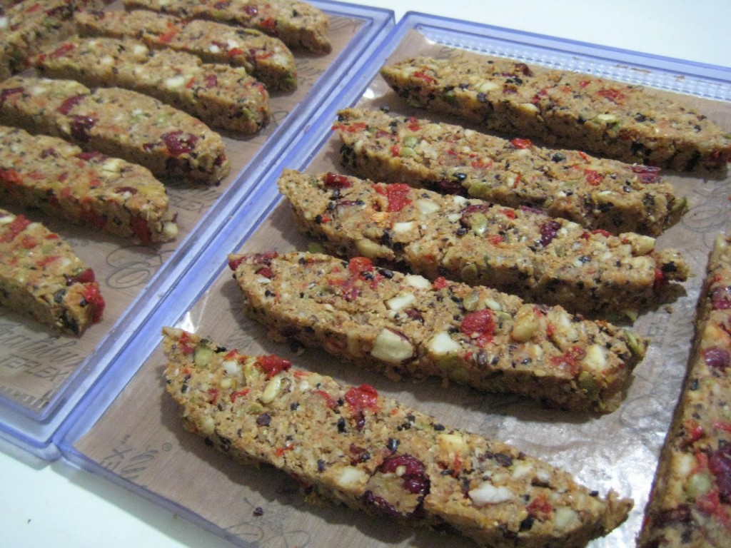 Festive Raw Biscotti Recipe sliced and on trays