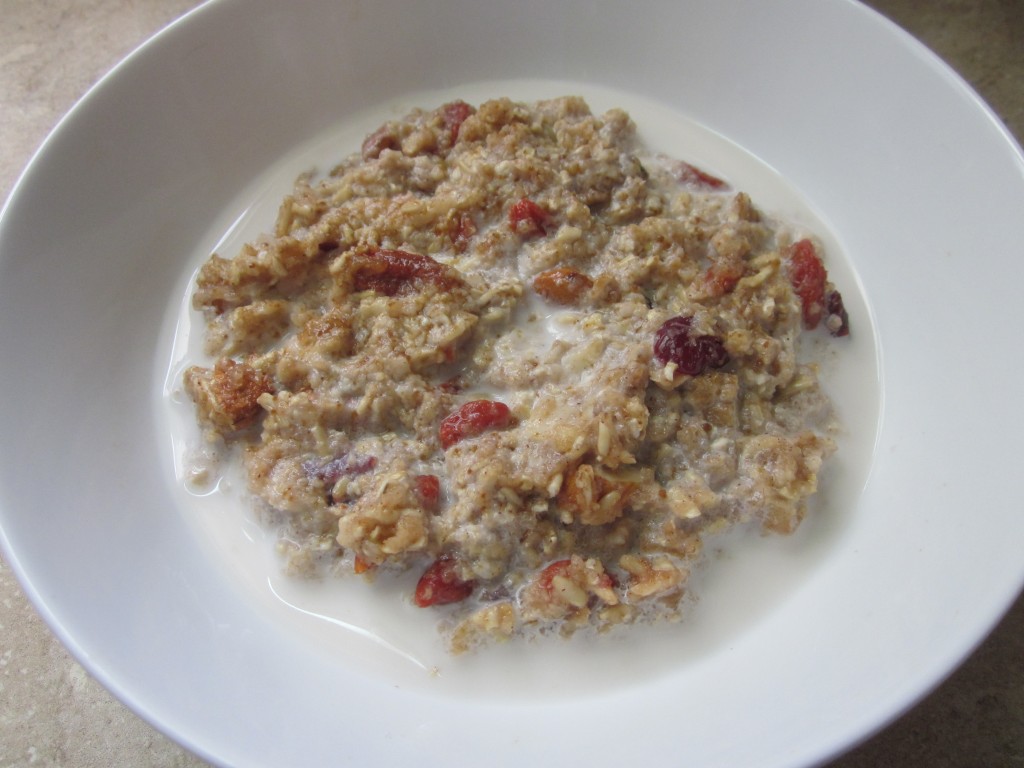 Apple Cinnamon Oatmeal - Healthy Breakfast Recipe in bowl with almond milk