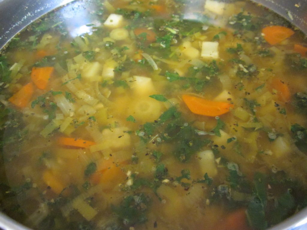Celriac Leek and Kale Soup Recipe in pot