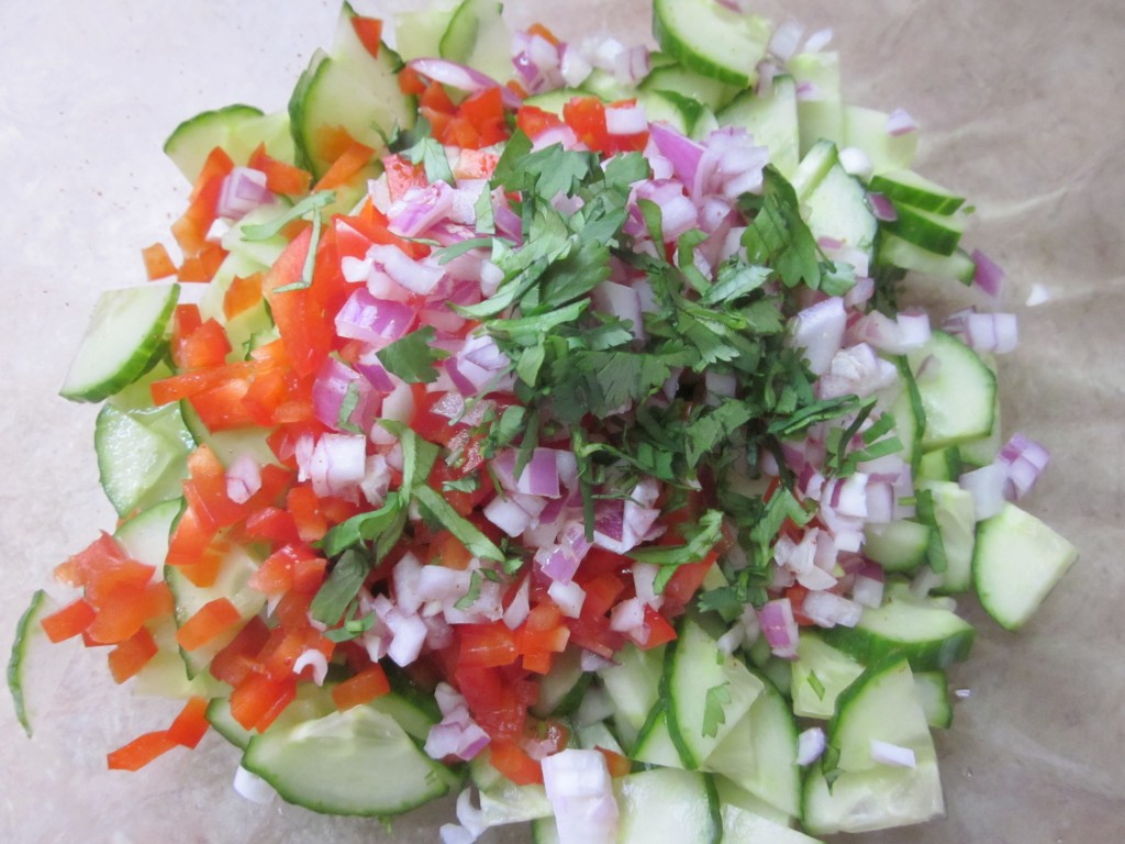 Cucumber Salad Recipe ingredients in bowl