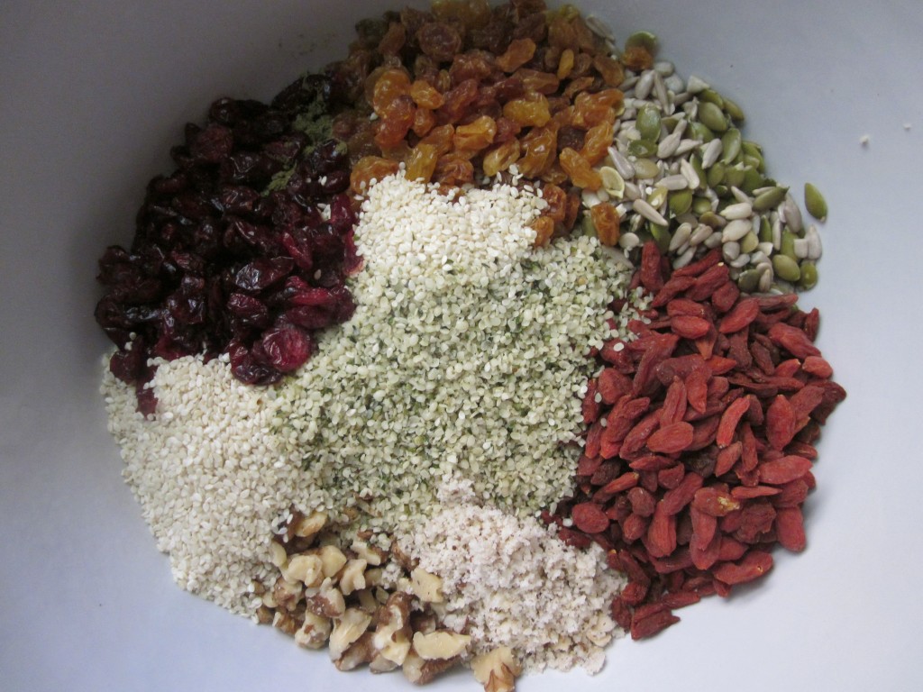 Hemp Protein Fruit Nut and Seed Bar Recipe  fruit nuts and seeds in bowl