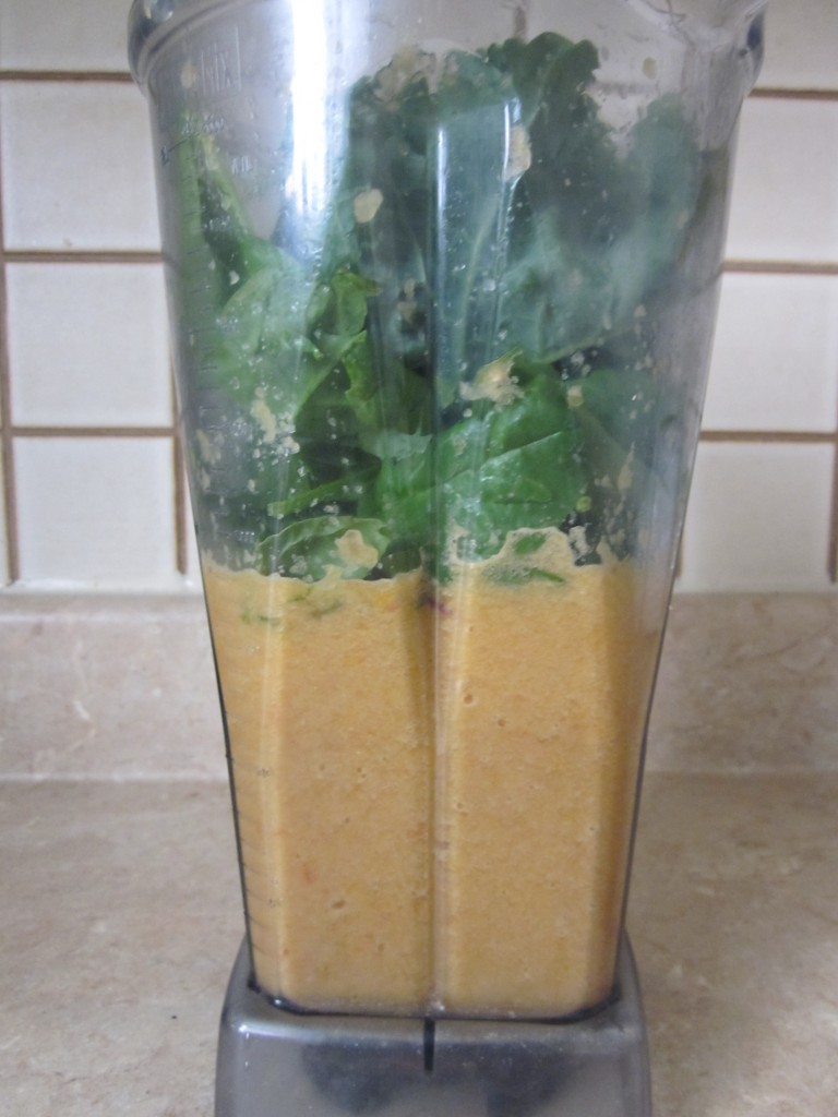 Blended Salad Soup Recipe ingredients with kale in blender