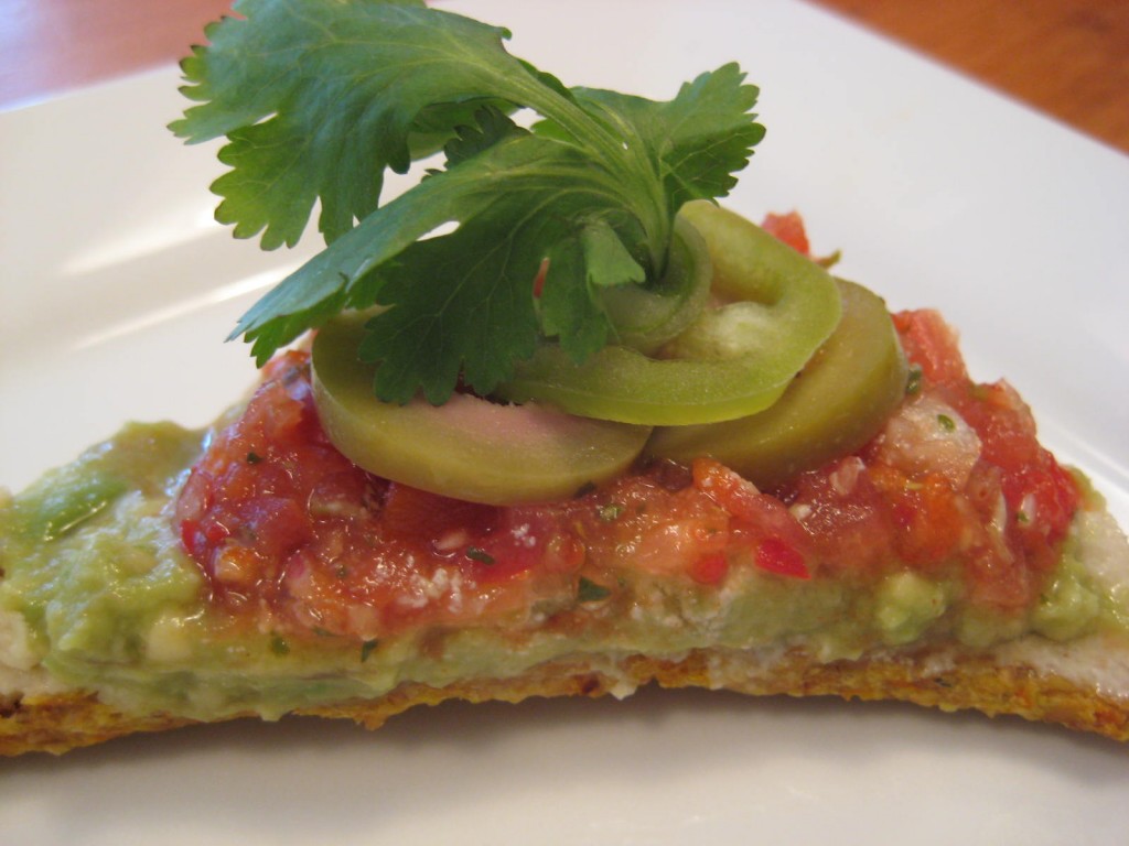 Easy Mexican Guacamole and Raw Nacho Platter - corn chip with toppings