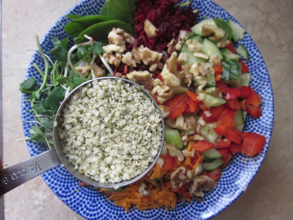 Goddess Layered Salad Recipe - vegetables add hemp seeds