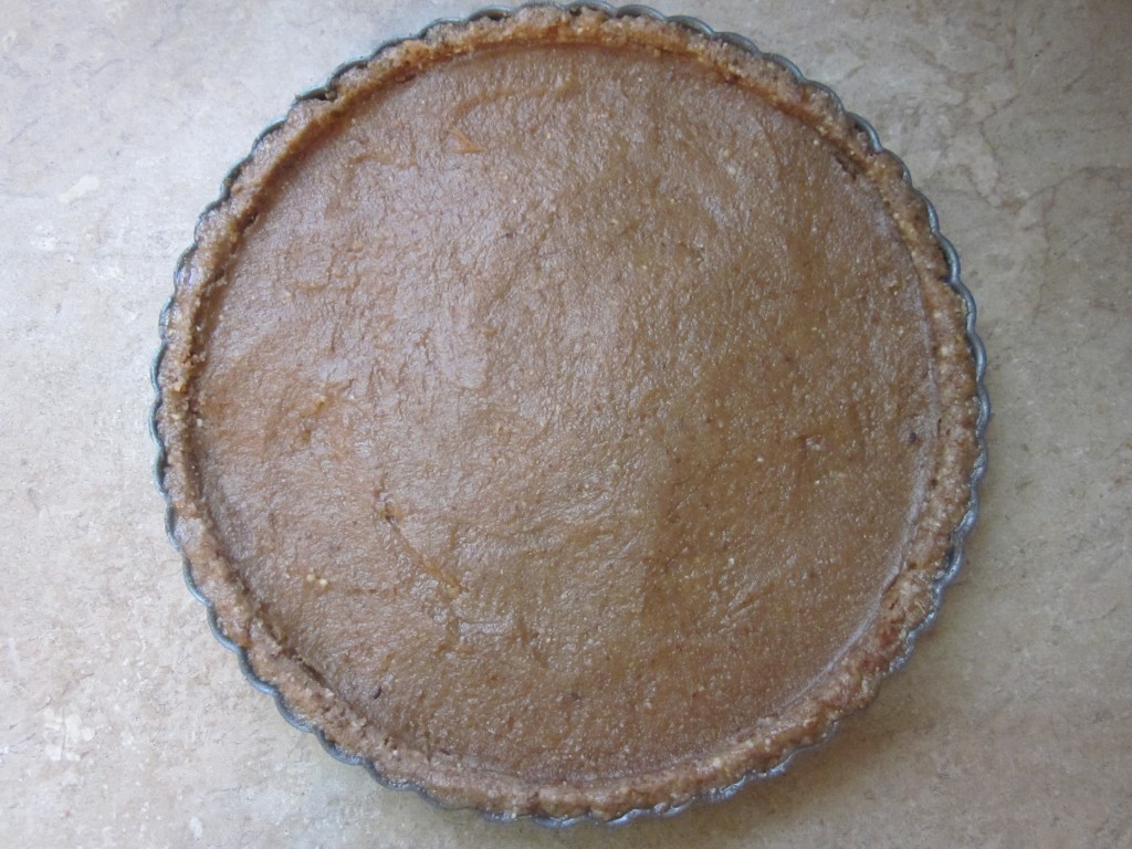 Raw Pecan Pie Recipe - filling smoothed out in crust