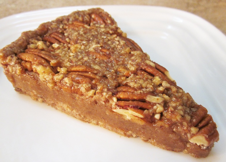 Raw Pecan Pie Recipe slice on a plate