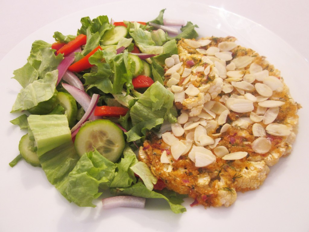 Cauliflower Steaks with Apple and Dill Recipe and salad