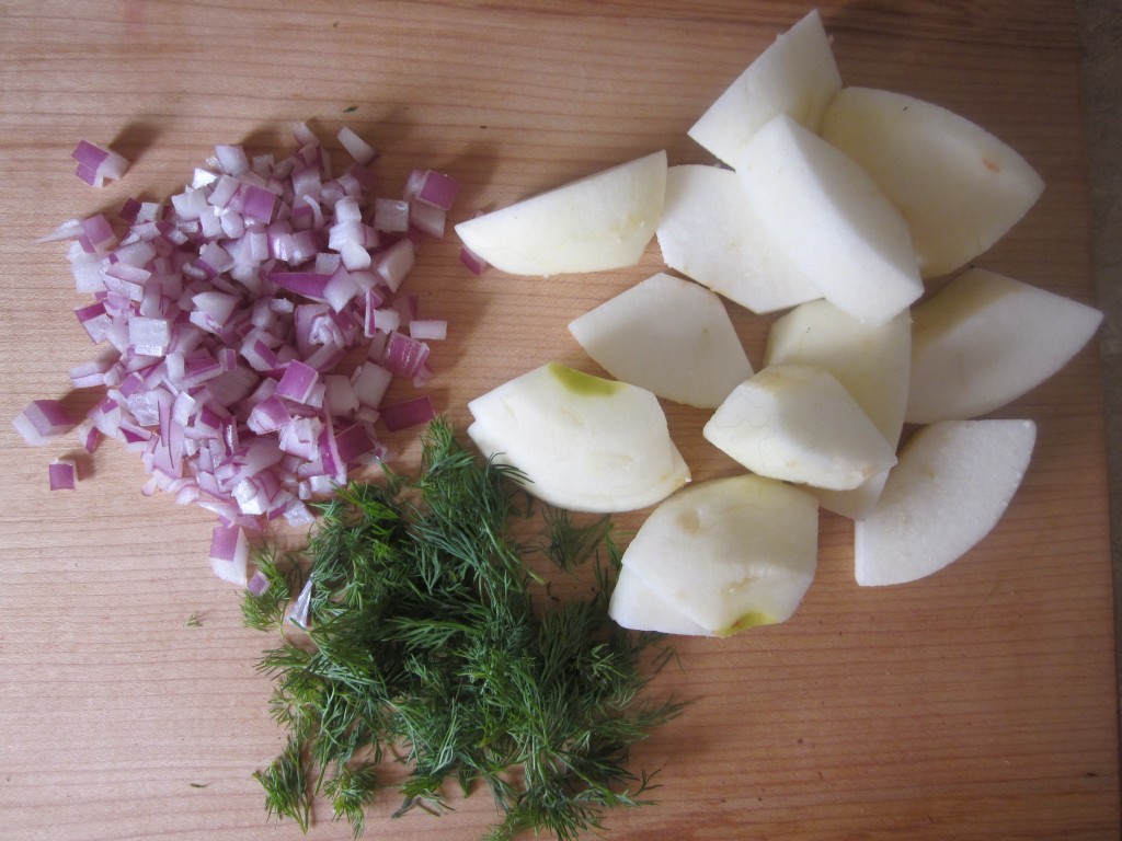 Cauliflower Steaks with Apple and Dill Recipe - chop apple onion and dill