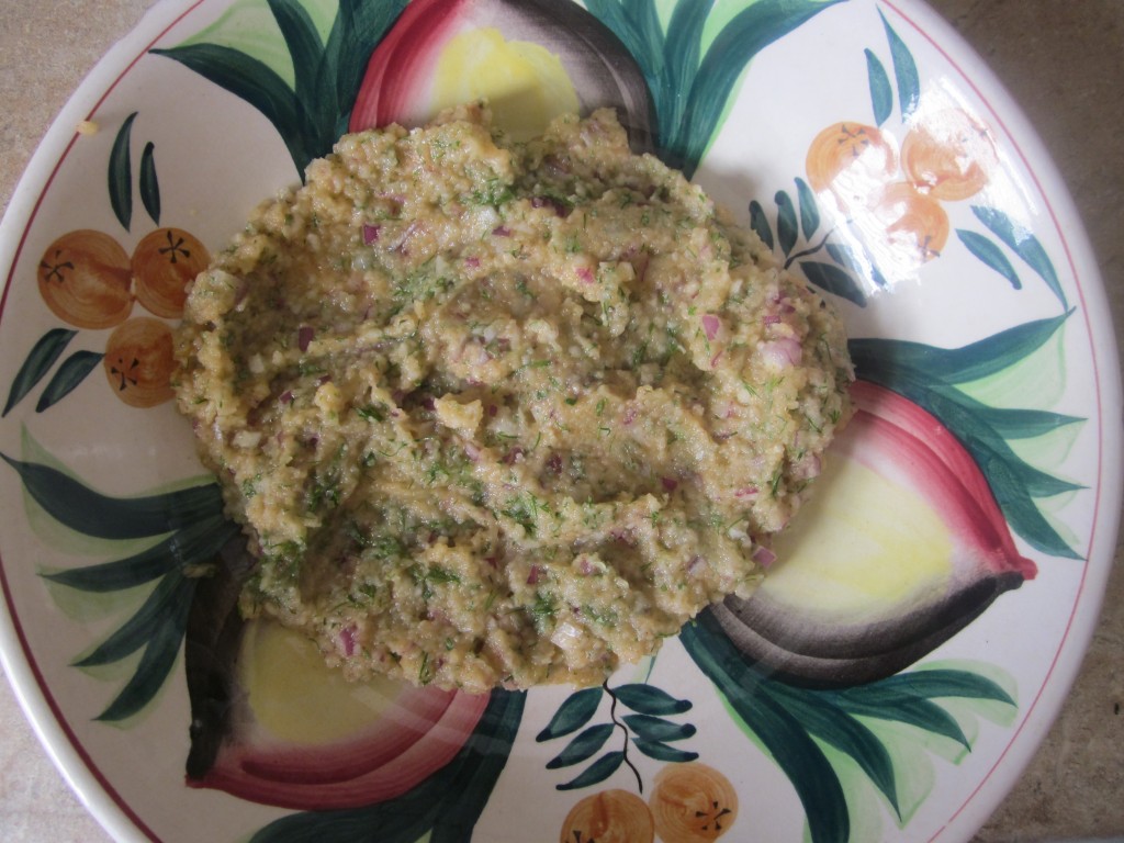 Cauliflower Steaks with Apple and Dill Recipe - processed sauce in flat bowl