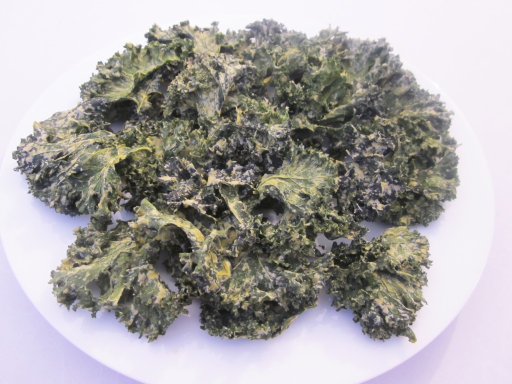 Dill Pickle Kale Chips Recipe on a pla