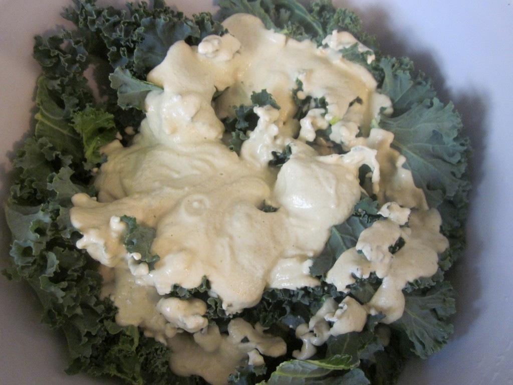 Dill Pickle Kale Chips Recipe sauce on kale