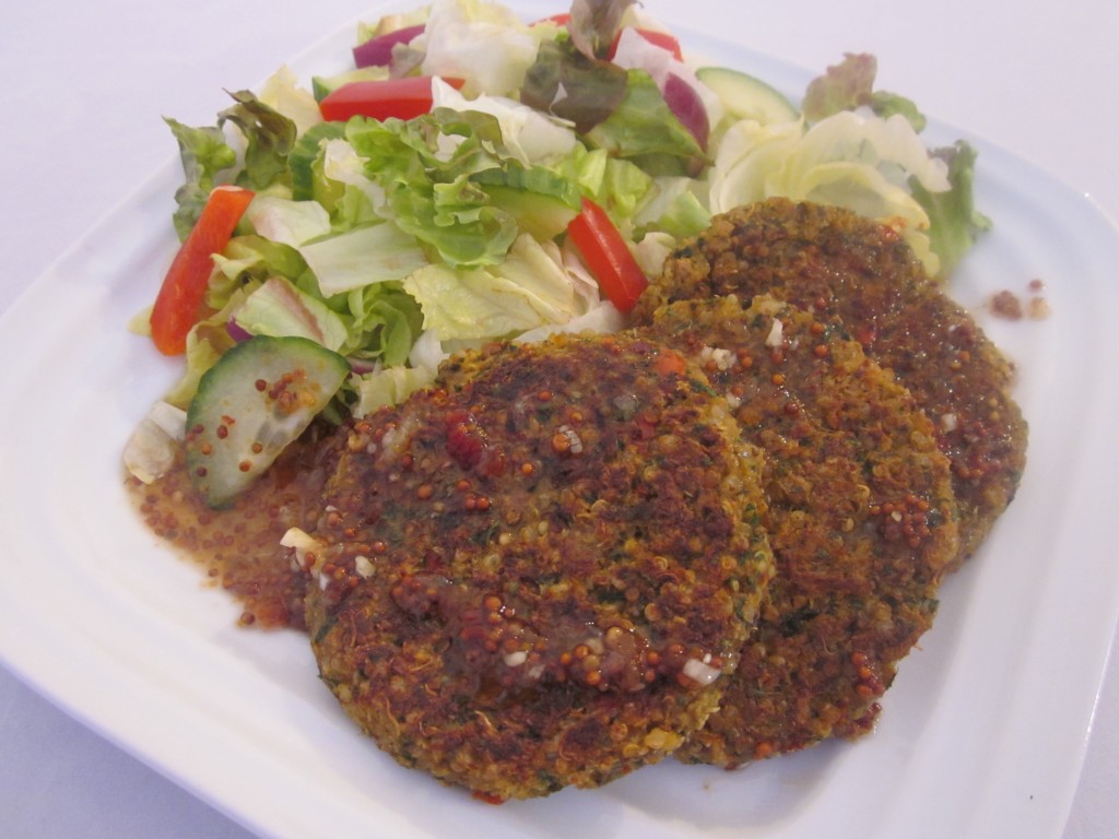 Quinoa Cakes Recipe with Sweet and Hot Lemon Garlic Sauce on plate
