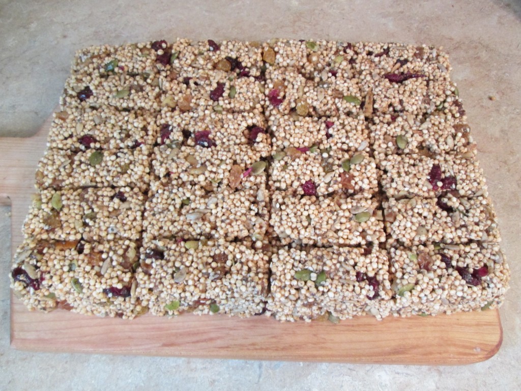 Puffed Quinoa Energy Bars Recipe - cut into bars