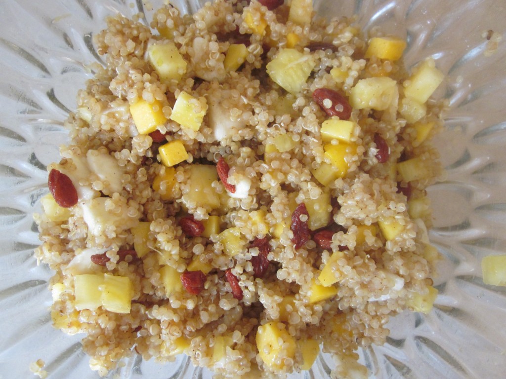 Tropical Sunshine Quinoa Cereal Recipe - ingredients mixed in bowl