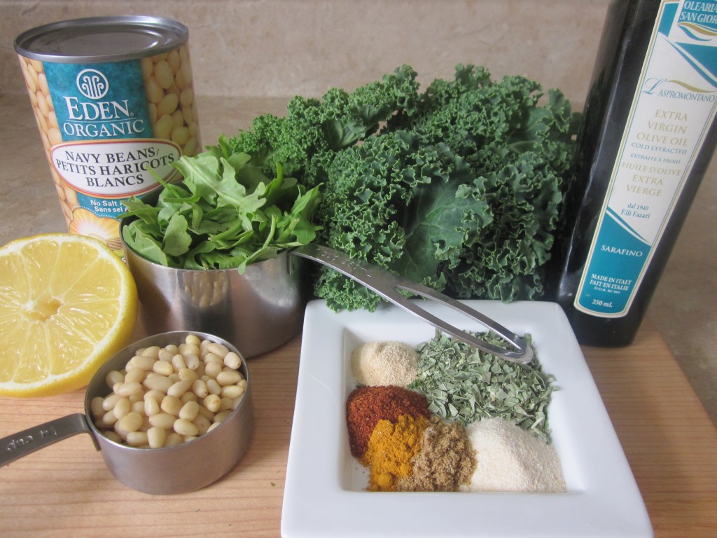 White Beans and Pine Nuts with Arugula and Kale Recipe - ingredients
