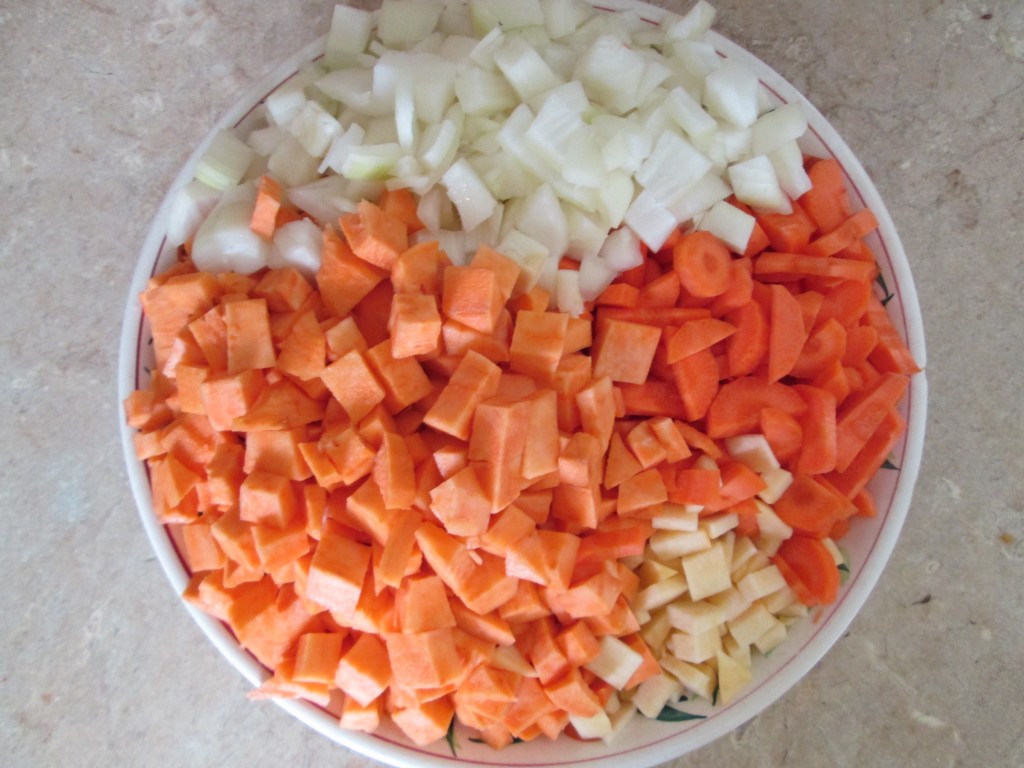 Creamy Sweet Potato Black Eyed Peas Soup Recipe - chopped vegetables