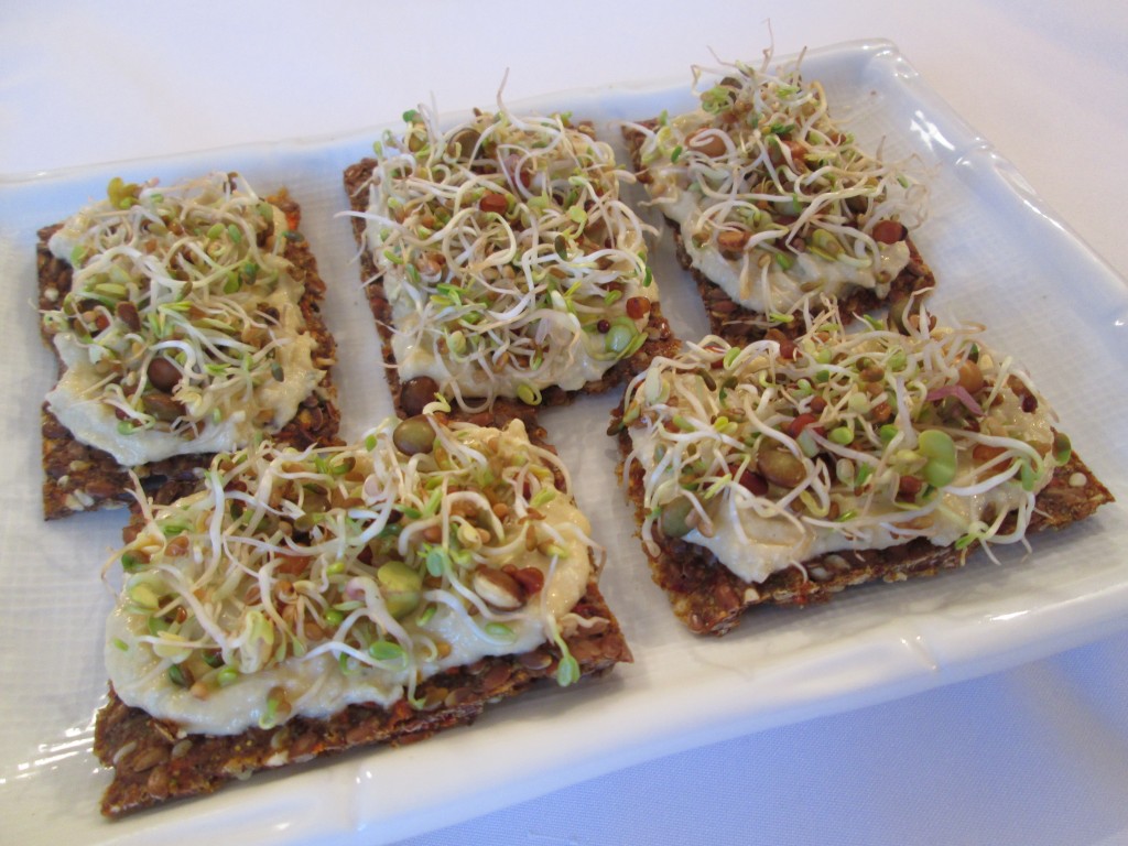 Dragon Flax Crackers with Hummus and Sprouts