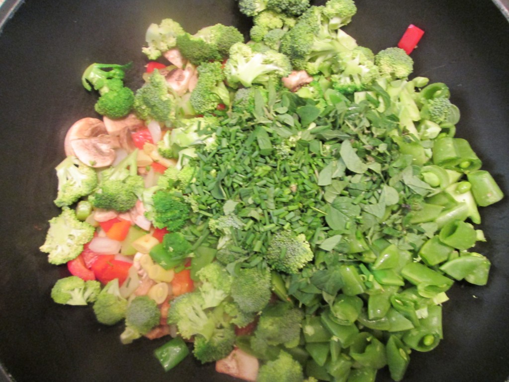 Pesto Vegetables with Black Beans and Rice - add green vegetables and herbs