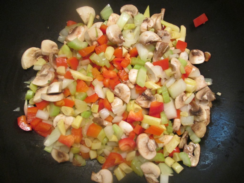 Pesto Vegetables with Black Beans and Rice - fry vegeables