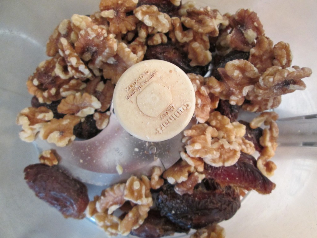 Pomegranate and Chocolate Coconut Cream Cake - layer 1 walnuts dates in processor