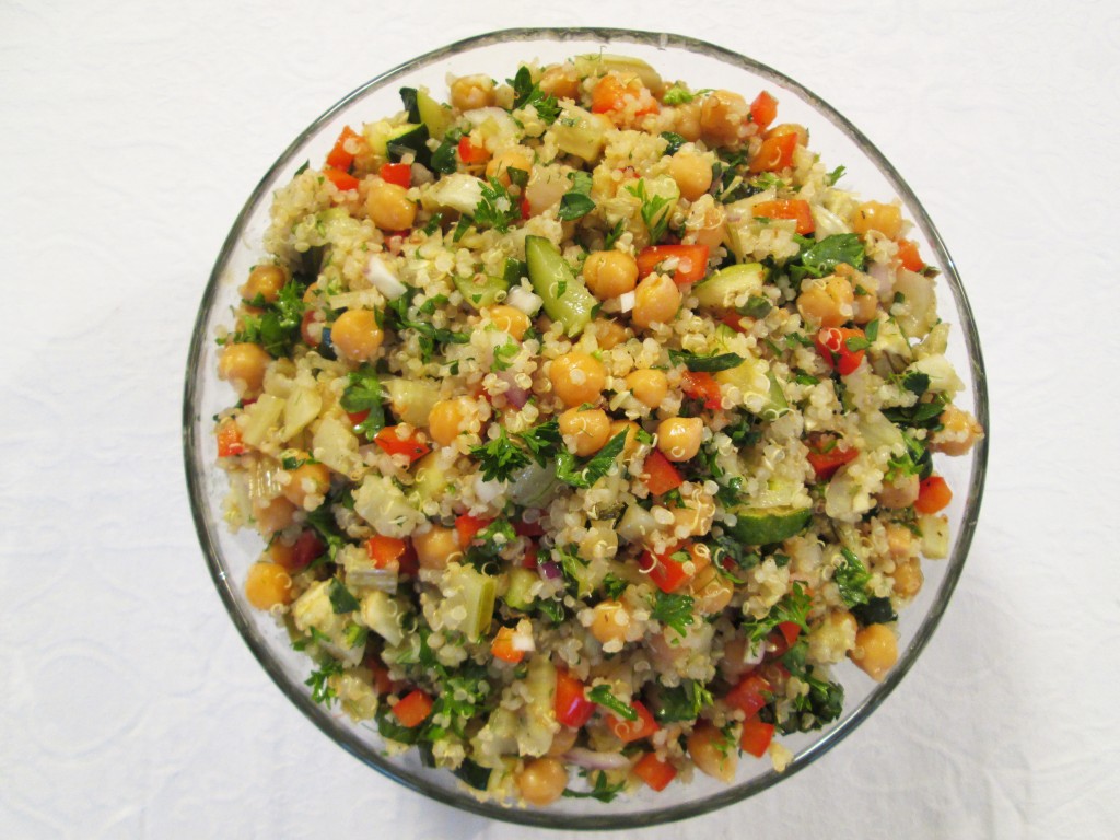 Chickpea Quinoa Salad with Roasted Vegetables in bowl
