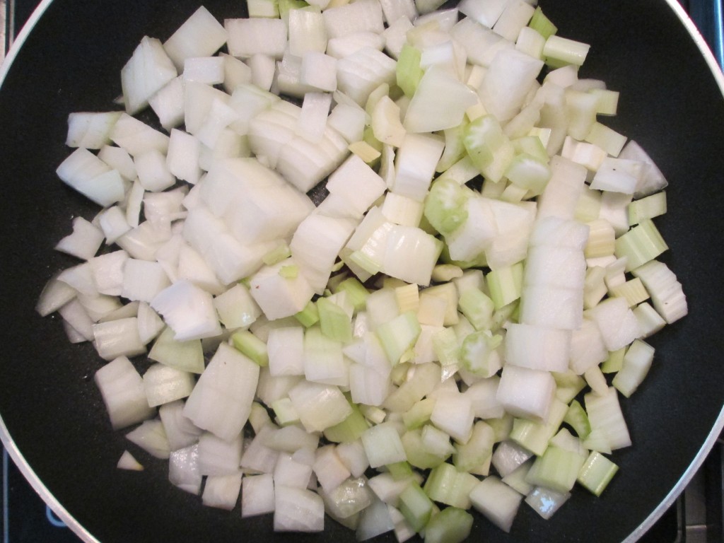 Vegan Cream of Mushroom Soup Recipe - 3 fry onions and celery