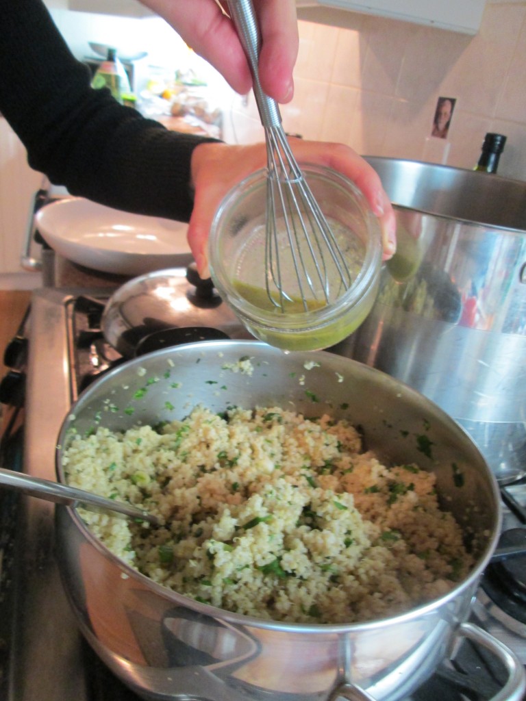 14 02 05 evening meal - Herbed Quinoa 4 pouring dressing
