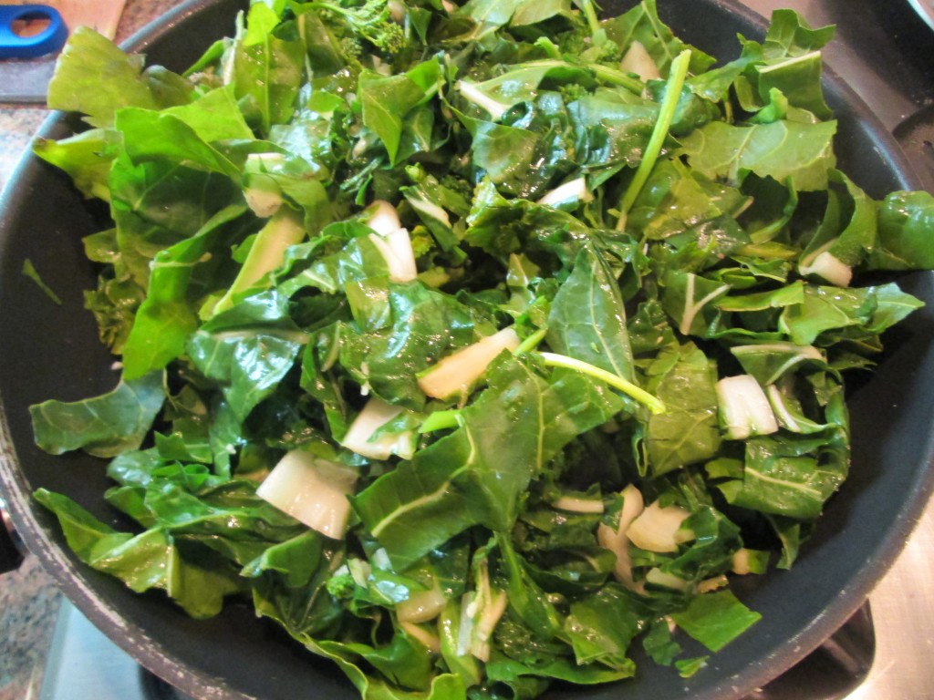 Wilted greens in pan