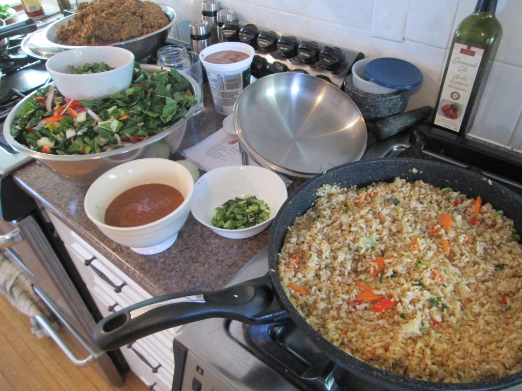  quinoa rice sesame dish and bok choy salad to serve with spring rolls for lunch