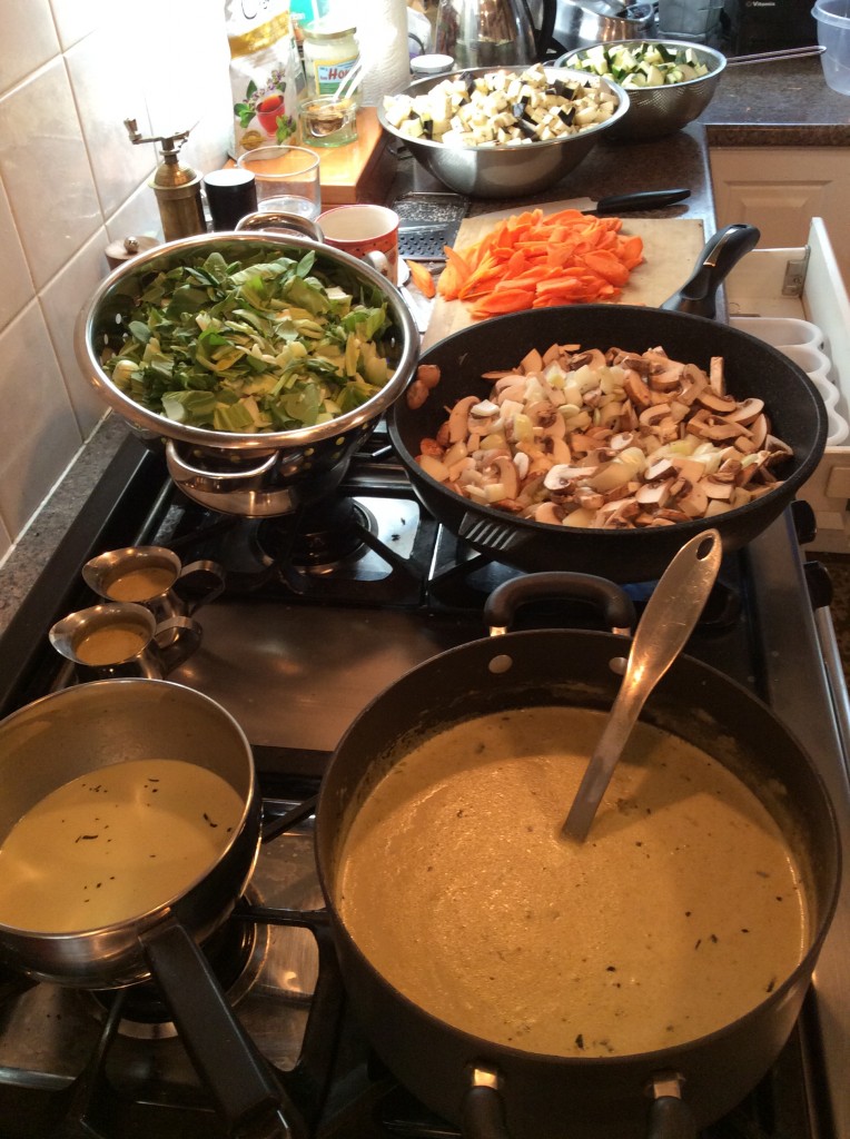 preparing the Eggplant Zucchini Green Curry with Quinoa