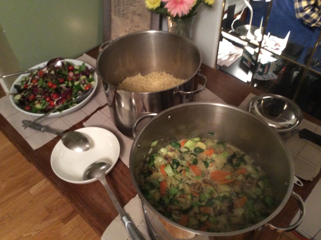 Eggplant Zucchini Green Curry with Quinoa and salad