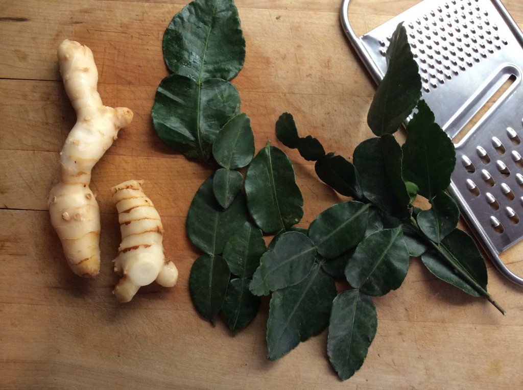 Zucchini Eggplant Green Curry Recipe with Quinoa - 2 galangal kaffir lime leaves