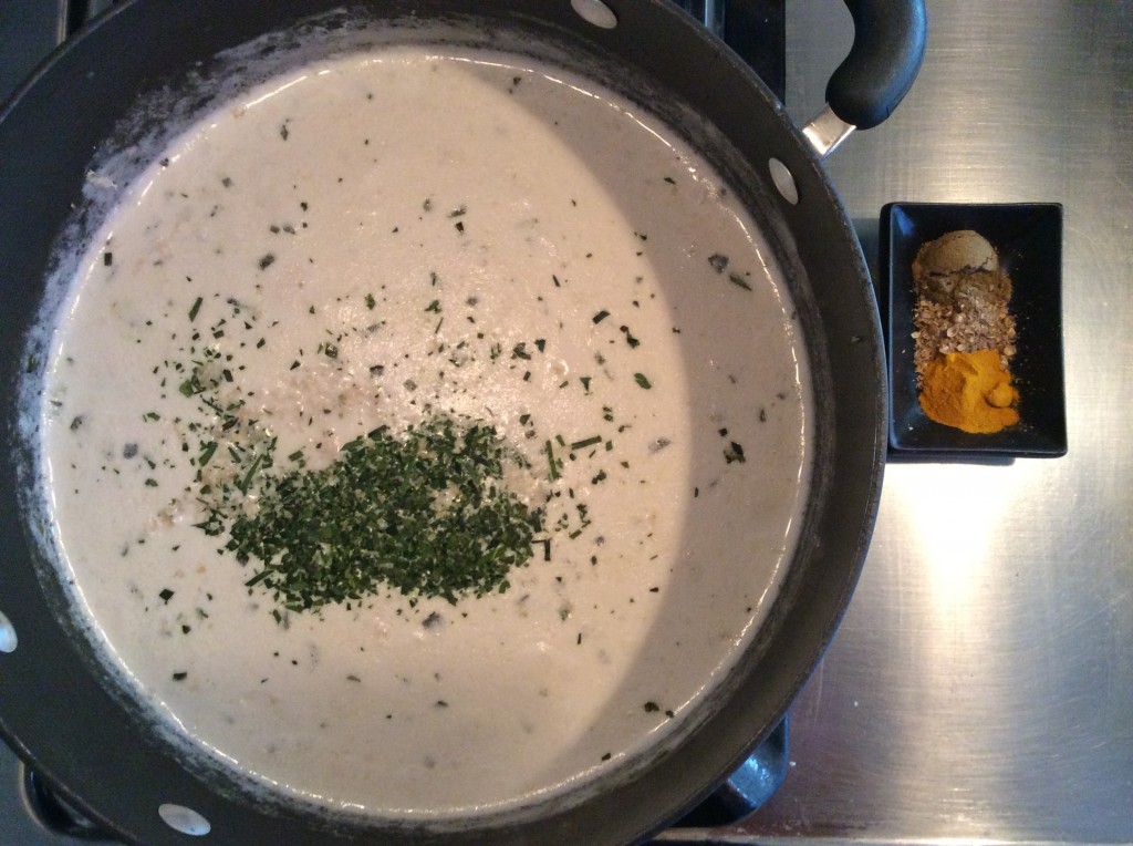 Zucchini Eggplant Green Curry Recipe with Quinoa - 4 coconut milk base with seasonings cumin coriander turmeric