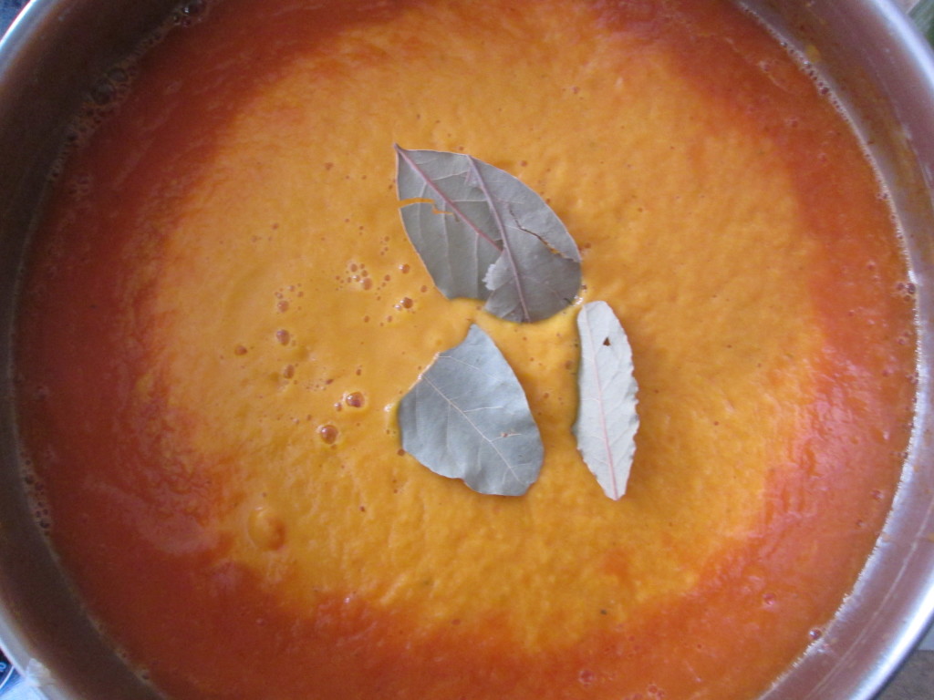 Cream of Carrot Fennel and Rosemary Soup Recipe - 5 vegetables in pot with bay leaves bouillon
